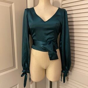 SHEIN Teal Satin V-Neck Blouse